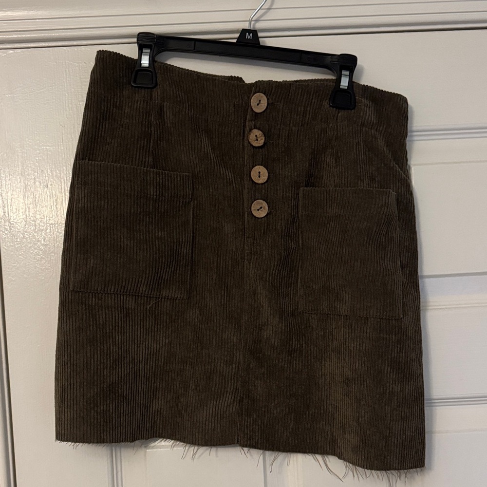 Altar'd State Olive Corduroy Mini Skirt with Button Accents